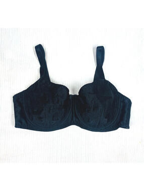 WHAT KATIE DID Bizarre Bra 36D EUR80D Black Satin Spiral Stitched Repro 50s Vtg
